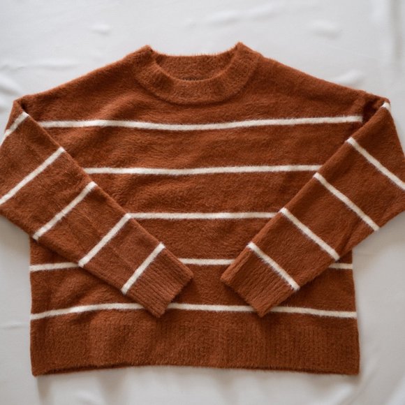 New Look Sweaters - New Look Orange and White‎ Striped Cozy Sweater